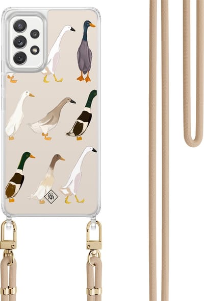Casimoda® hoesje met koord - Geschikt voor Samsung A52(s) - Duck Life - Afneembaar koord - TPU/polycarbonaat - Bruin/beige