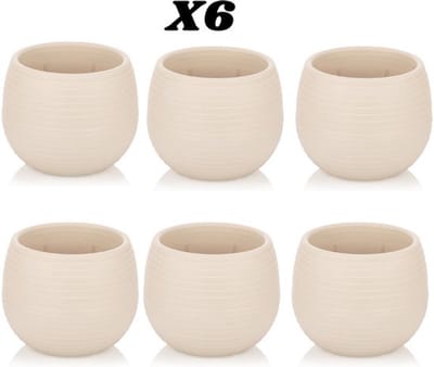 6st ronde sierpotten crème cactus bloempotjes wit 6cm wateropvang drainage UV-bestendig