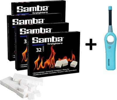 Samba Aanmaakblokjes Wit - Kerosine - 4 x 32 Stuks Inclusief BBQ Aansteker