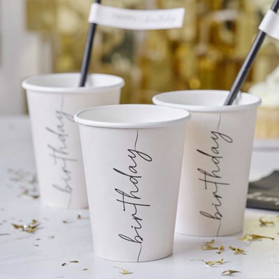Ginger Ray - Bekers (papier) - birthday champagne noir