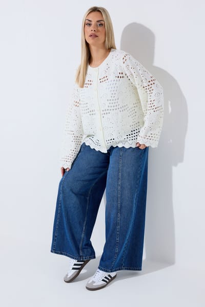 Limited Collection Ivoorwitte Gehaakte Cardigan Met Bloemenprint Size 54-56