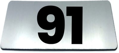 Nummerplaatje 91 - 80 x 50 x 1,6 mm - RVS-look geborsteld - Incl. 3M-tape | Nummerbordje - Deur en kamernummer - brievenbusnummers - Gratis verzending - 5 jaar garantie | Gratis Verzending