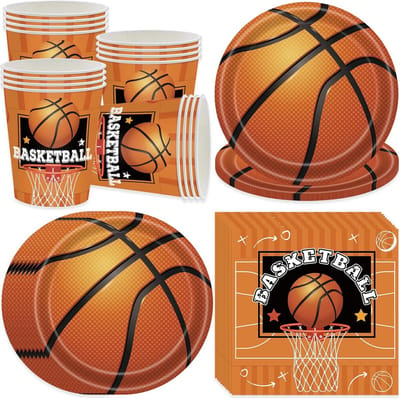 Basketbalserviesset voor 16 personen - papier bordjes, bekers en servetten