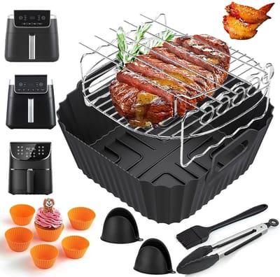Dailygoods- Heteluchtfriteuse Accessoires 15-delig - Siliconen Inzetstuk - Grillrooster met Spiesen - Muffinvormen - Perfecte Pasvorm voor Ninja/Cosori - Airfryer Accessoires