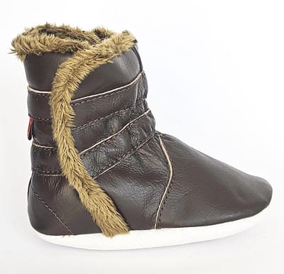 Aapie leren babyslofjes Winterboot Bruin - laarsjes - gevoerd - antislip - bruin - maat XS