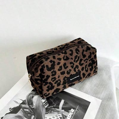 1 STuks Luipaard Make-up Tas - Make-up Opbergtas met Grote Capaciteit en Lippenstiftvak, Modieus Reis Essentieel one-size black