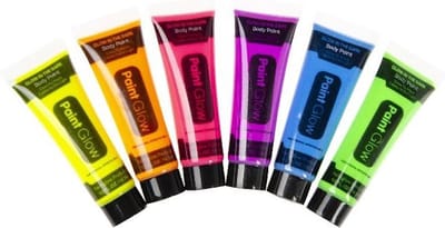 6 x 14,2 ml Paint Glow in the dark Face & Body paint NEON roze geel paars oranje groen blauw Carnaval