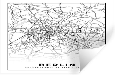 Muurstickers - Sticker Folie - Berlin - Plattegrond - Kaart - Stadskaart - 30x20 cm - Plakfolie - Muurstickers Kinderkamer - Zelfklevend Behang - Zelfklevend behangpapier - Stickerfolie