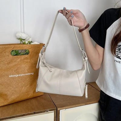 Y2K-stijl schoudertas voor dames Trendy motorfietshandtas Minimalistische schoudertas voor meisjes Street Wear One Size wit