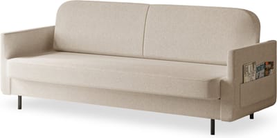 Moderne Bank met Klik-Klak-Mechanisme, Opbergtassen, Waterafstotende Stof, Ideaal voor Kleine Ruimtes en Woonkamers - Slaapbank POUCH - Beige (Aragon 03)