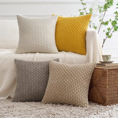 Famanu - Set van 4 corduroy kussenslopen, decoratieve kussenhoezen, moderne bankkussensoop, kussens, bankkussens voor bank, sierkussen, woonkamer, slaapkamer, 50 x 50 cm, bruin gele serie