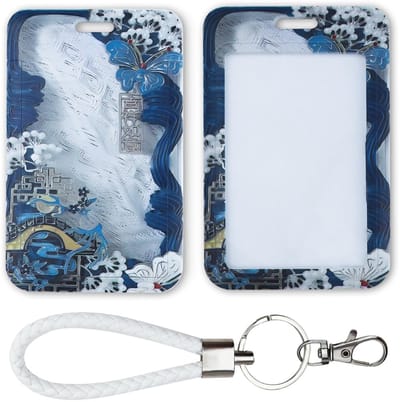 Dailygoods- ID-kaarthouder met afneembare sleutelhanger - transparant venster - kunststof - blauw/groen - schokbestendig - 11 x 7 x 0,4 cm