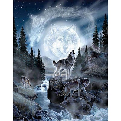 Volledige ronde boor diamant borduurwerk Wolf aan het meer 5D DIY diamant schilderen kruissteek strass 20X30CM gray