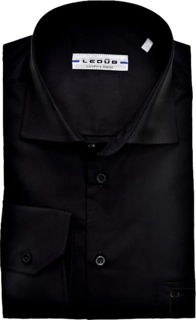 Ledub modern fit overhemd - mouwlengte 72 cm - zwart - Strijkvriendelijk - Boordmaat: 47