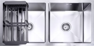 Lendo Online Dubbele spoelbak met droogrek 870x440x200mm RVS - Roestvrij staal - Wasbak met waterafvoersysteem - Gootsteen voor keuken + bevestigingshaken