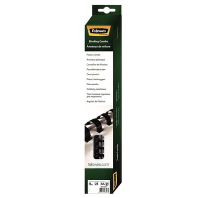 Bindrug fellowes 8mm 21rings a4 zwart 25 stuks