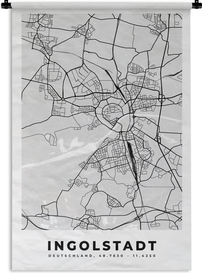 Wandkleed - Wanddoek - Kaart - Ingolstadt - Duitsland - Stadskaart - Plattegrond - 120x180 cm - Wandtapijt