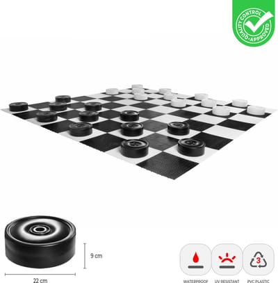 Ubergames - XL Damspel - Tactisch Bordspel - 25 cm stenen - UV-Beschermd PVC - Zonder Bord - Klasse en Geweldig