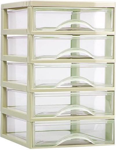 Plasticforte Ladeblokje/bureau organizer 5x lades - beige/transparant - L18 x B21 x H28 cm - plastic