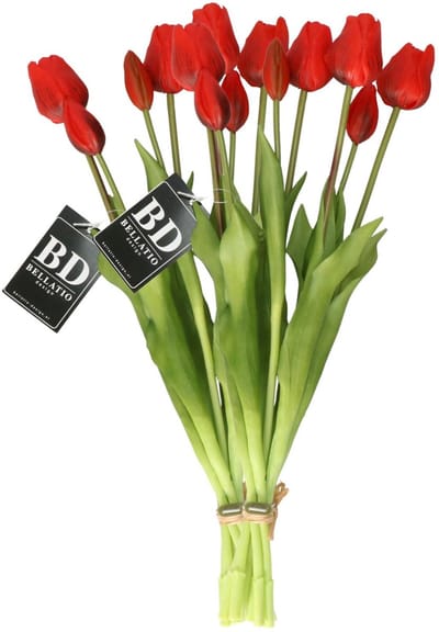 Bellatio Design Kunst tulpen boeket Sally - 14x stuks - rood - real touch - 47 cm