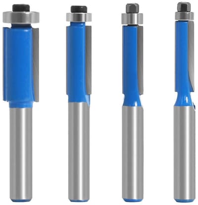 Set van 4 Flush Trim Freesbits met 8mm Shank en Top End Bearing voor Houtbewerking, 1/4", 5/16", 3/8" en 1/2" Snijdiameters