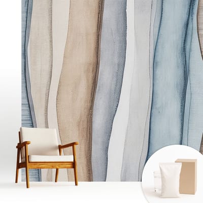 Wallfluent Behang - Abstracte strepen Muurbehang - 250x250 cm - Blauw Behang - Voor liefhebbers van subtiele en elegante interieurdecoraties - Behang Voor de slaapkamer, woonkamer en kantoor - Wanddecoratie Abstractie