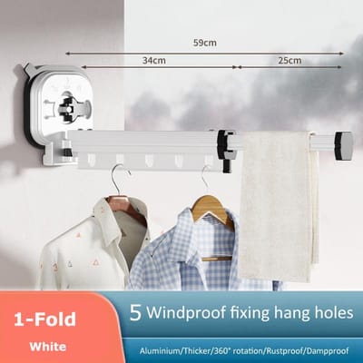 Cintre pliable pour vêtements, étendoir à linge rétractable d'intérieur, gain de place, pour la maison, support mural pour vêtements 1 white