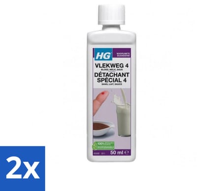 2 x HG - Wasruimte - Vlekweg 4 - Bloed, Melk, Saus - 50 ml - Vlekkenverwijderaar - Vlekkenreiniger - Bloedvlekken - Melk Vlekken - Sausvlekken
