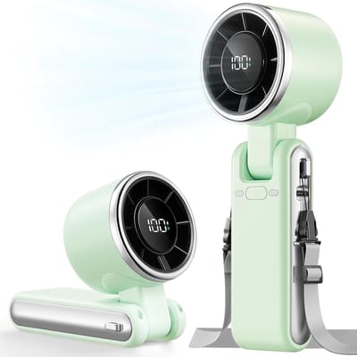 Hand Ventilator - Mini Fan - Elektrisch Draagbare Handventilator - Draagbare Mini Ventilator - Met Turbofunctie - 5 Snelheidsstanden - Lange Accuduur - 1800 Mah Oplaadbaar - Inclusief Draagkoord - Voor Thuiskantoor, Reizen, Buiten