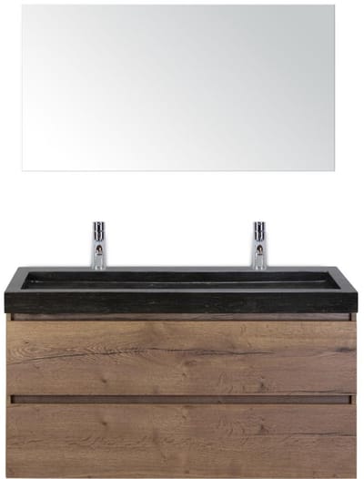 Maxx XL Badmeubelset 120 cm - Tabacco - Wastafel Lucca Enkel 2 Kraangaten met Spiegel