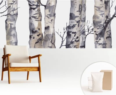 Wallfluent Behang - Esdoornbos Vliesbehang - 250x104 cm - Grijs Behang - Voor natuurliefhebbers en rustzoekers - Behang Voor de slaapkamer, woonkamer en kantoor - Wanddecoratie Bloemen en planten