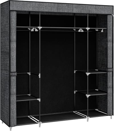 Venzor - Draagbare Stoffen Kledingkast – 162×43×175 cm – 3 Kledingstangen & 9 Opbergvakken – Met Ritsdeur – Metalen Frame – Zwart