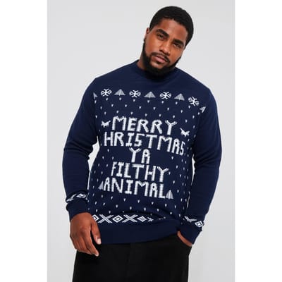 Plus Ya Filthy Animal Christmas Jumper | Navy | Size 2XL