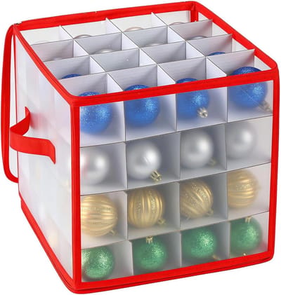 Opbergdoos Kerstballen - Decoratie Opbergsysteem - Seizoensdecoratie Opslag - Met Verstelbare Scheidingswanden - 28x28x6 cm