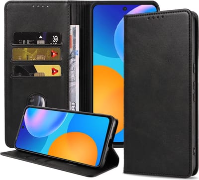 Smartphonica Telefoonhoesje geschikt voor Huawei P Smart (2021) kunstleren Hoesje met Magnetische sluiting en Pasjeshouders Book Case met Klepje - Zwart geschikt voor Huawei P Smart (2021)
