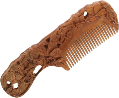 Houten Kam - Ontwarringskam Fijne Tand - Haar Ontwarren - Dubbelzijdig Houtsnijwerk - 16 cm - Natuurlijk