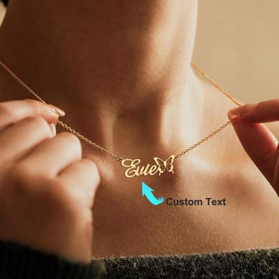 Gepersonaliseerde Naamketting Met Vlinder Gouden Kleur Naamketting Gepersonaliseerde Naam Minimalistische Sieraden Cadeau Voor Meisje Kerstcadeau 37cm brown