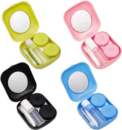 Lenzenbakje - 4 stuks Lensdoosje met spiegel - Lenshouder - Lensdoosje - Contactlensdoosje - Draagbare mini-contactlensopbergdoos met L- en R-doppen - Handig voor onderweg - Handig voor in je handtas - Ideaal voor op reis