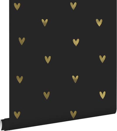 ESTAhome behang hartjes goud en zwart - 53 cm x 10.05 m - 139727