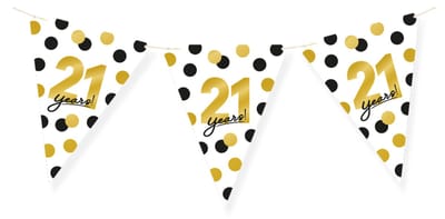LUQ – Vlaggenlijn 21 Jaar – Wit-Zwart-Goud – 6 m Luxe Verjaardag Decor – Feest Versiering – Slinger – Direct Ophangen