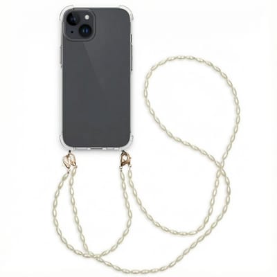 imoshion Hoesje - Geschikt voor Apple iPhone 15 - Backcover met koord + armband - Parels - Transparant
