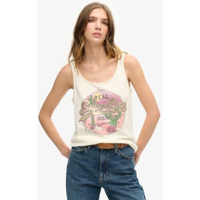 Superdry Vintage Logo Narrative Mouwloos T-shirt Wit L Vrouw