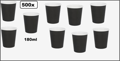 500x Beker koffie karton zwart 180ml - Black koffie beker melk suiker hout festival thema feest verjaardag werk lepel