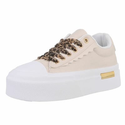 ZoeZo Design - sneakers - beige - met extra veters - veters panter zijde & gewone witte veters - maat 40 - zoolhoogte 4/5 cm - nieuwe collectie