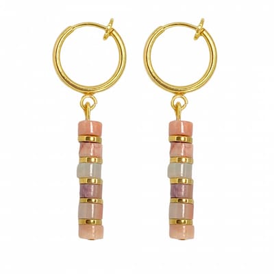 Klem oorbellen -goudkleur- bruin/roze -natuursteen-geen gaatje-Charme Bijoux