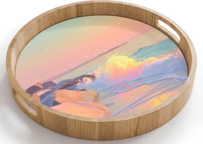 Dienblad rond 40x40 cm - Schootdienblad hout - Zomerlicht - Strand - Fonkelende accenten - Borrelplank rechthoek - Plateau houten dienbladen