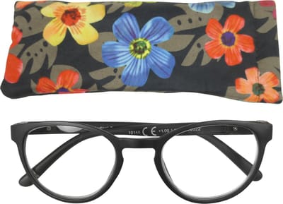 Lilly&June Leesbril Mat Zwart met Metalen Scharnier +1 - Met Bloemmotief Etui