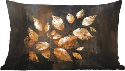 Sierkussens - Kussentjes Woonkamer - 60x40 cm - Gouden Bladeren op Donkere Achtergrond