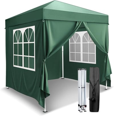 Partytenten-partytent opvouwbaar-2x2m-hoogte-instelbare luifel- 4 verwijderbare zijwanden-zijwanden - Waterdicht -zware frame, UPF 50+ zonnescherm-Eenvoudige opstelling-inclusief draa-buitenfeesttent-(GROEN).