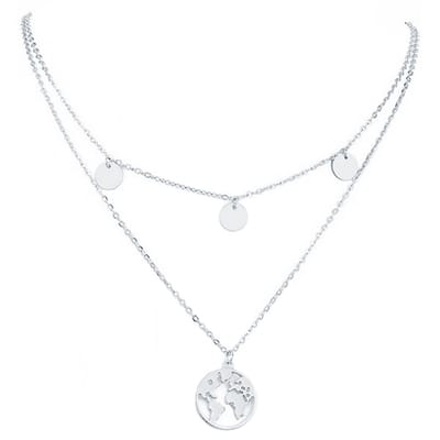 Dames ketting Multi Layer World Map Zilverkleurig
